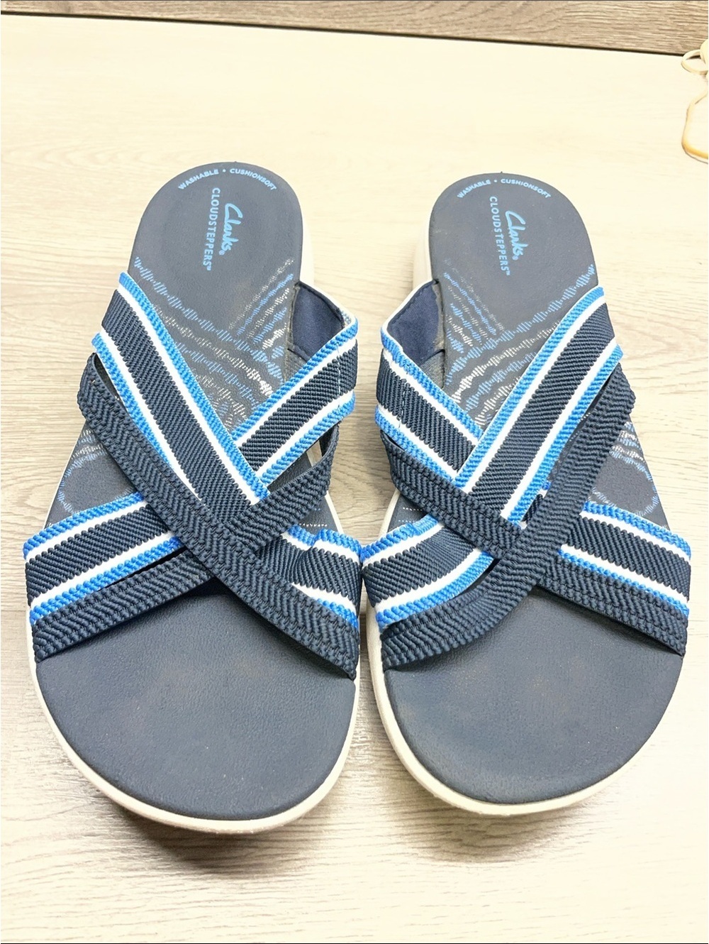 Clarks Navy and Blue Strappy Slide Sandals #1473